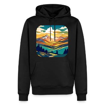 Berge im Sonnenuntergang I - Männer Premium Bio Hoodie - Schwarz - Vorne - Nico (187cm)