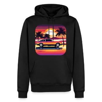 Cooles Auto mit Palmen im Sonnenuntergang II - Männer Premium Bio Hoodie - Schwarz - Vorne - Nico (187cm)