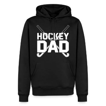 Papa du hockey – Fier papa du hockey sur gazon - Sweat à capuche Premium bio Homme - noir - Devant - Nico (187cm)