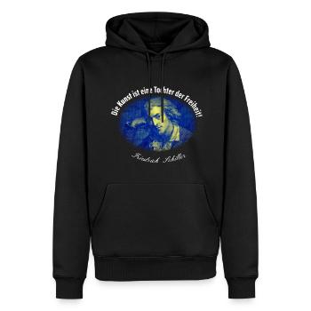 Schiller Zitat - Kunst ist Tochter der Freiheit - Männer Premium Bio Hoodie - Schwarz - Vorne - Nico (187cm)