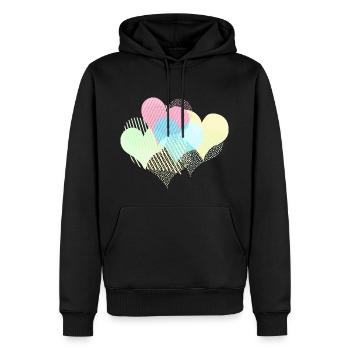 Viele bunte Herzen mit Punkten Streifen - Männer Premium Bio Hoodie - Schwarz - Vorne - Nico (187cm)