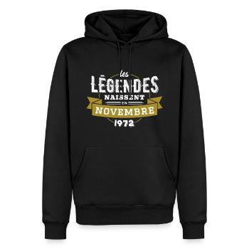Les légendes naissent en novembre 1972 - Sweat à capuche Premium bio Homme - noir - Devant - Nico (187cm)