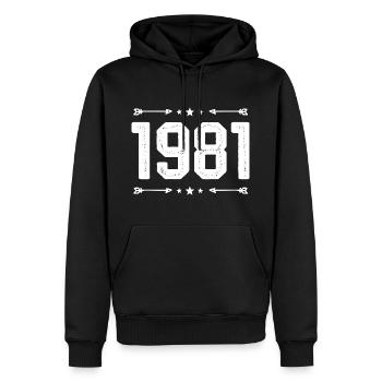 jahrgang 1981 vintage 44. Geburtstag 1981. - Männer Premium Bio Hoodie - Schwarz - Vorne - Nico (187cm)
