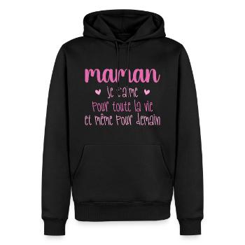 Maman je t'aime, Mère, Bébé, Naissance, Amour - Sweat à capuche Premium bio Homme - noir - Devant - Nico (187cm)