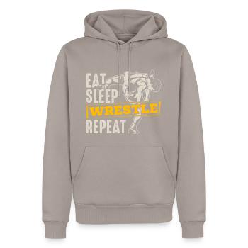 Eat Sleep Wrestle Repeat - Ringer Ringen Ringerin - Männer Premium Bio Hoodie - Taupe - Vorne - Nico (187cm)