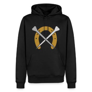 Fer à cheval, Maréchal, Forgeron Vintage - Sweat à capuche Premium bio Homme - noir - Devant - Nico (187cm)