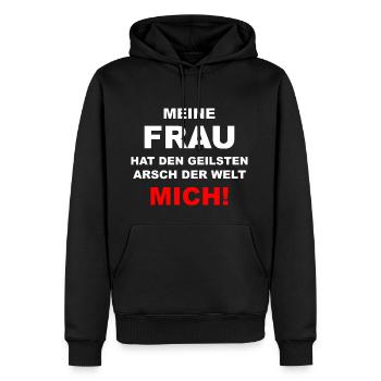 lustiger witziger Spruch Sprüche Geschenk Frau - Männer Premium Bio Hoodie - Schwarz - Vorne - Nico (187cm)