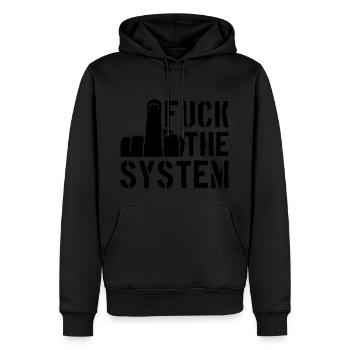 middle finger cool text rebellious fuck the system - Men’s Premium Organic Hoodie - black - Front - Nico (187cm)