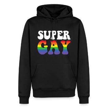 Super Gay Rainbow LGBTQ Gay Pride - Men’s Premium Organic Hoodie - black - Front - Nico (187cm)