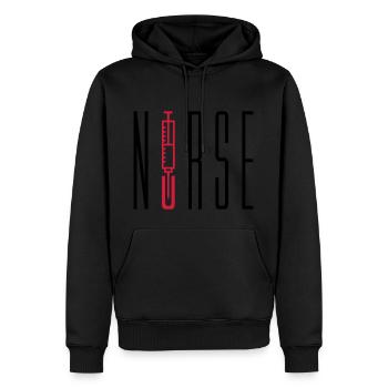nurse doctor text stechen spritze blut arzt abhoer - Männer Premium Bio Hoodie - Schwarz - Vorne - Nico (187cm)