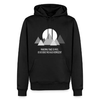 Manchmal frage ich mich, ob die Berge mich auch... - Männer Premium Bio Hoodie - Schwarz - Vorne - Nico (187cm)