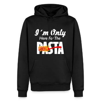 Pasta Shirt Ich bin nur für die Pasta da - Männer Premium Bio Hoodie - Schwarz - Vorne - Nico (187cm)