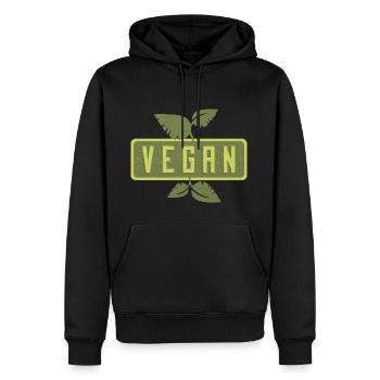 vegan - Männer Premium Bio Hoodie - Schwarz - Vorne - Nico (187cm)