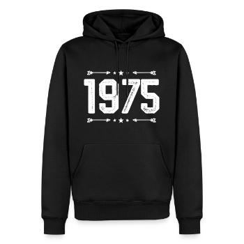 Millésime 1975 Millésime 50ème anniversaire 1975. - Sweat à capuche Premium bio Homme - noir - Devant - Nico (187cm)