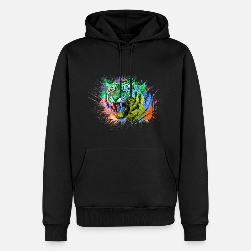 Tiger Regenbogen Bunt Tiere - Männer Premium Bio Hoodie - Schwarz