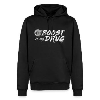 Boost is my drug - Turbo, Tuning, Auto - Männer Premium Bio Hoodie - Schwarz - Vorne - Nico (187cm)