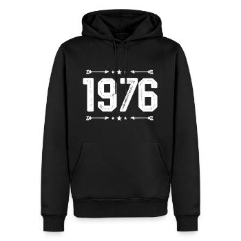 Millésime 1976 Millésime 49ème anniversaire 1976. - Sweat à capuche Premium bio Homme - noir - Devant - Nico (187cm)