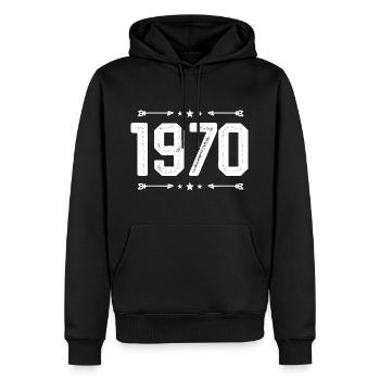 Millésime 1970 Millésime 55ème Anniversaire 1970 - Sweat à capuche Premium bio Homme - noir - Devant - Nico (187cm)