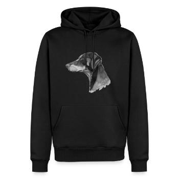 Pince Doberman - Sweat à capuche Premium bio Homme - noir - Devant - Nico (187cm)