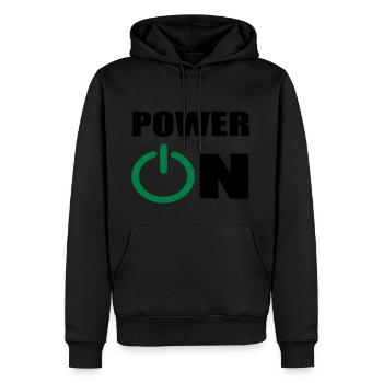 power on - Men’s Premium Organic Hoodie - black - Front - Nico (187cm)