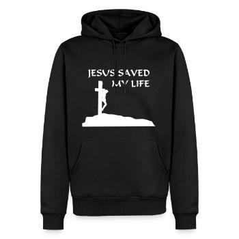 Jesus Saved My Life (Vector) - Männer Premium Bio Hoodie - Schwarz - Vorne - Nico (187cm)