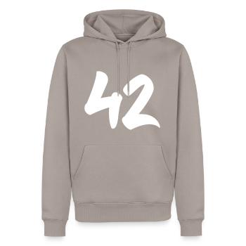 42 - The answer - Men’s Premium Organic Hoodie - taupe - Front - Nico (187cm)