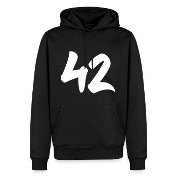 42 - Die Antwort - Männer Premium Bio Hoodie - Schwarz - Vorne - Nico (187cm)