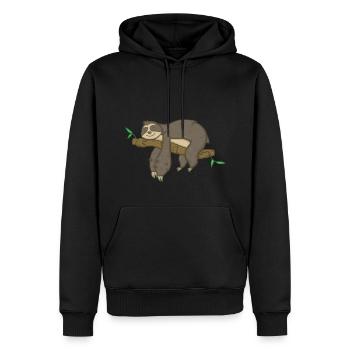 Faultier - Männer Premium Bio Hoodie - Schwarz - Vorne - Nico (187cm)