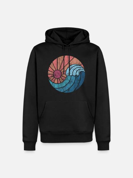 Wasser Welle Surfer Geschenk Retro Look Vintage - Männer Premium Bio Hoodie - Schwarz