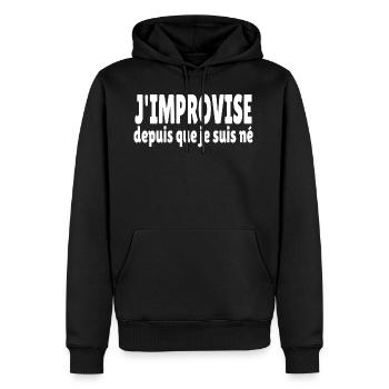 improvisation - Sweat à capuche Premium bio Homme - noir - Devant - Nico (187cm)