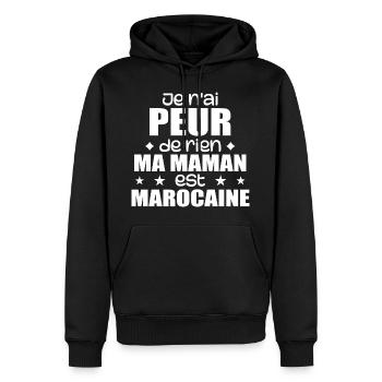 Je n'ai peur de rien ma maman est Marocaine - Sweat à capuche Premium bio Homme - noir - Devant - Nico (187cm)