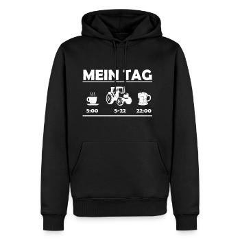 Mein Tag Traktor | Traktorfahren - Männer Premium Bio Hoodie - Schwarz - Vorne - Nico (187cm)