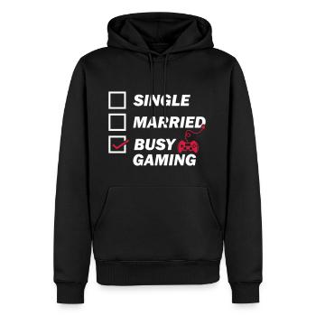 Busy Gaming - Männer Premium Bio Hoodie - Schwarz - Vorne - Nico (187cm)
