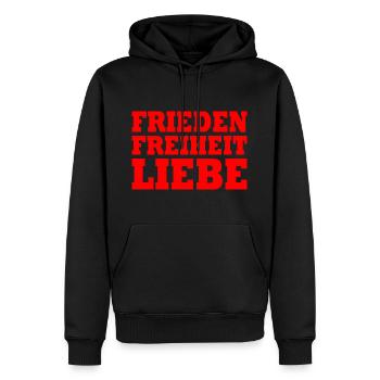 Frieden freiheit liebe - Männer Premium Bio Hoodie - Schwarz - Vorne - Nico (187cm)