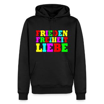 Frieden freiheit liebe - Männer Premium Bio Hoodie - Schwarz - Vorne - Nico (187cm)