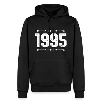 Millésime 1995 Millésime 30ème Anniversaire 1995 - Sweat à capuche Premium bio Homme - noir - Devant - Nico (187cm)