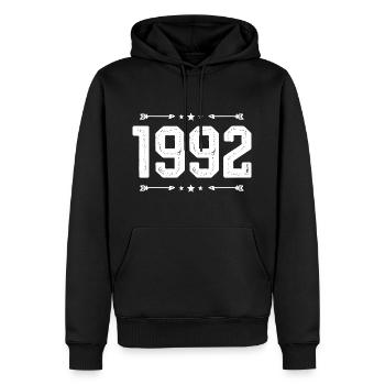 Millésime 1992 Millésime 33ème anniversaire 1992 - Sweat à capuche Premium bio Homme - noir - Devant - Nico (187cm)