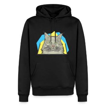 Langhaarige süße Katze schaut überrascht - Männer Premium Bio Hoodie - Schwarz - Vorne - Nico (187cm)