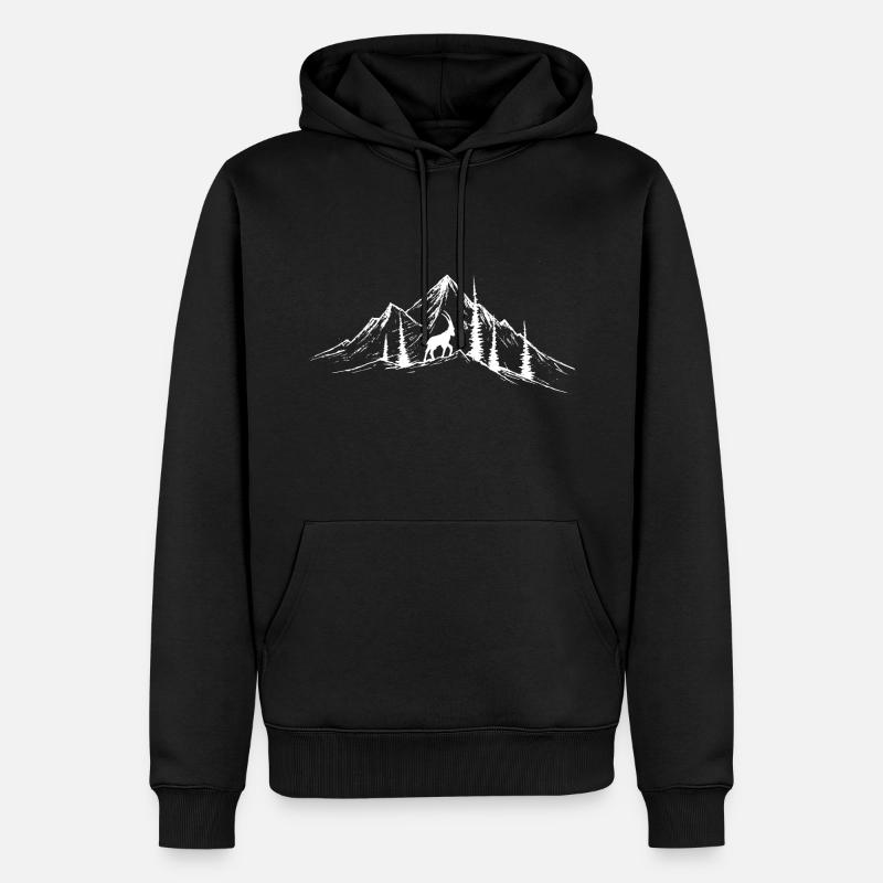 Mountainscene + Capricorn / Bergszene + Steinbock - Männer Premium Bio Hoodie - Schwarz