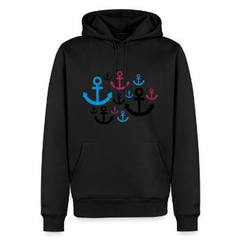muster anker viele tattoo boot schiff schwimmen me - Männer Premium Bio Hoodie - Schwarz - Vorne - Nico (187cm)
