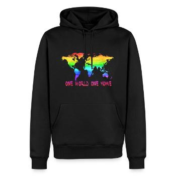 Un monde un monde carte du monde - Sweat à capuche Premium bio Homme - noir - Devant - Nico (187cm)