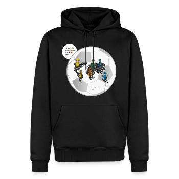 Fußball verbindet Welten- Die Hüter von Orbis - Männer Premium Bio Hoodie - Schwarz - Vorne - Nico (187cm)