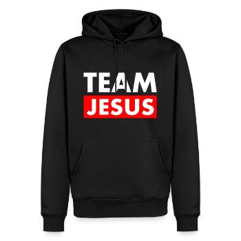 Team jesus - Sweat à capuche Premium bio Homme - noir - Devant - Nico (187cm)