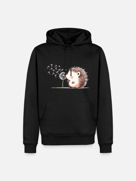 Igel mit Pusteblume - Männer Premium Bio Hoodie - Schwarz