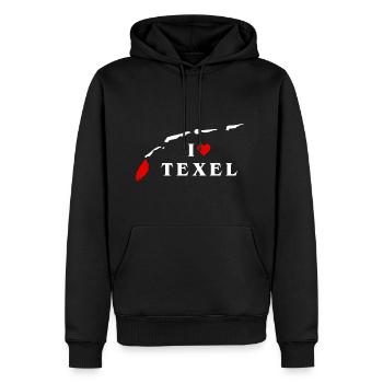 J’aime Texel - Sweat à capuche Premium bio Homme - noir - Devant - Nico (187cm)