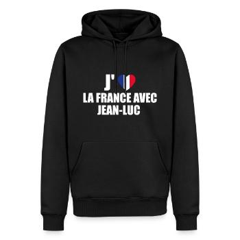 j'aime la France avec Jean Luc - Sweat à capuche Premium bio Homme - noir - Devant - Nico (187cm)