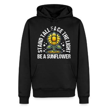 STEH AUFRECHT MIT DEM GESICHT DAS LICHT SEI EINE SONNENBLUME - Männer Premium Bio Hoodie - Schwarz - Vorne - Nico (187cm)
