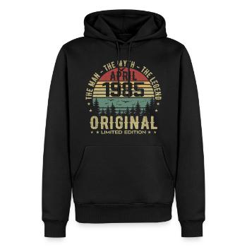 Cadeau Avril 1985 | 40ème Anniversaire Avril 1985 - Sweat à capuche Premium bio Homme - noir - Devant - Nico (187cm)