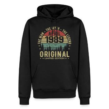Avril 1989. 36ème Anniversaire Cadeau Avril 1989 - Sweat à capuche Premium bio Homme - noir - Devant - Nico (187cm)