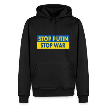 Stop war - Männer Premium Bio Hoodie - Schwarz - Vorne - Nico (187cm)
